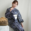 【高級変わり織 浴衣3点セット 紺地に広がる糸菊】コットン100% フリーサイズ 浴衣セット(ゆかた・帯・下駄)ですぐお出かけ 古典 レトロ