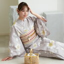 【20%OFF】【高級変わり織 浴衣3点セット グレーに鉄線の花】コットン100% フリーサイズ 浴衣セット(ゆかた・帯・下駄)ですぐお出かけ 古典 レトロ