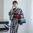 【40%OFF】【高級変わり織 浴衣3点セット モノクロと赤の小鳥よろけ縞】コットン100% フリーサイズ 浴衣セット(ゆかた・帯・下駄)ですぐお出かけ 古典 ...