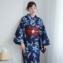 【20%OFF】【高級変わり織 浴衣3点セット 紺地に揺れるブルーの花】コットン100% フリーサイズ 浴衣セット(ゆかた・帯・下駄)ですぐお出かけ 古典 レト...