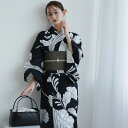 【誉田屋源兵衛 日本製小幅生地使用 浴衣3点セット シルエットロマンス 黒/白】 特選 フリーサイズ 浴衣セット(ゆかた・帯・下駄)ですぐお出かけ 日本製 国産 手縫い併用国内縫製