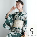 【utatane 高級変わり織 浴衣3点セット 渋緑にアネモネ】 ゆかた 帯 下駄 セット レディース S プチサイズ(身長150-160cm) 浴衣 花 大人...