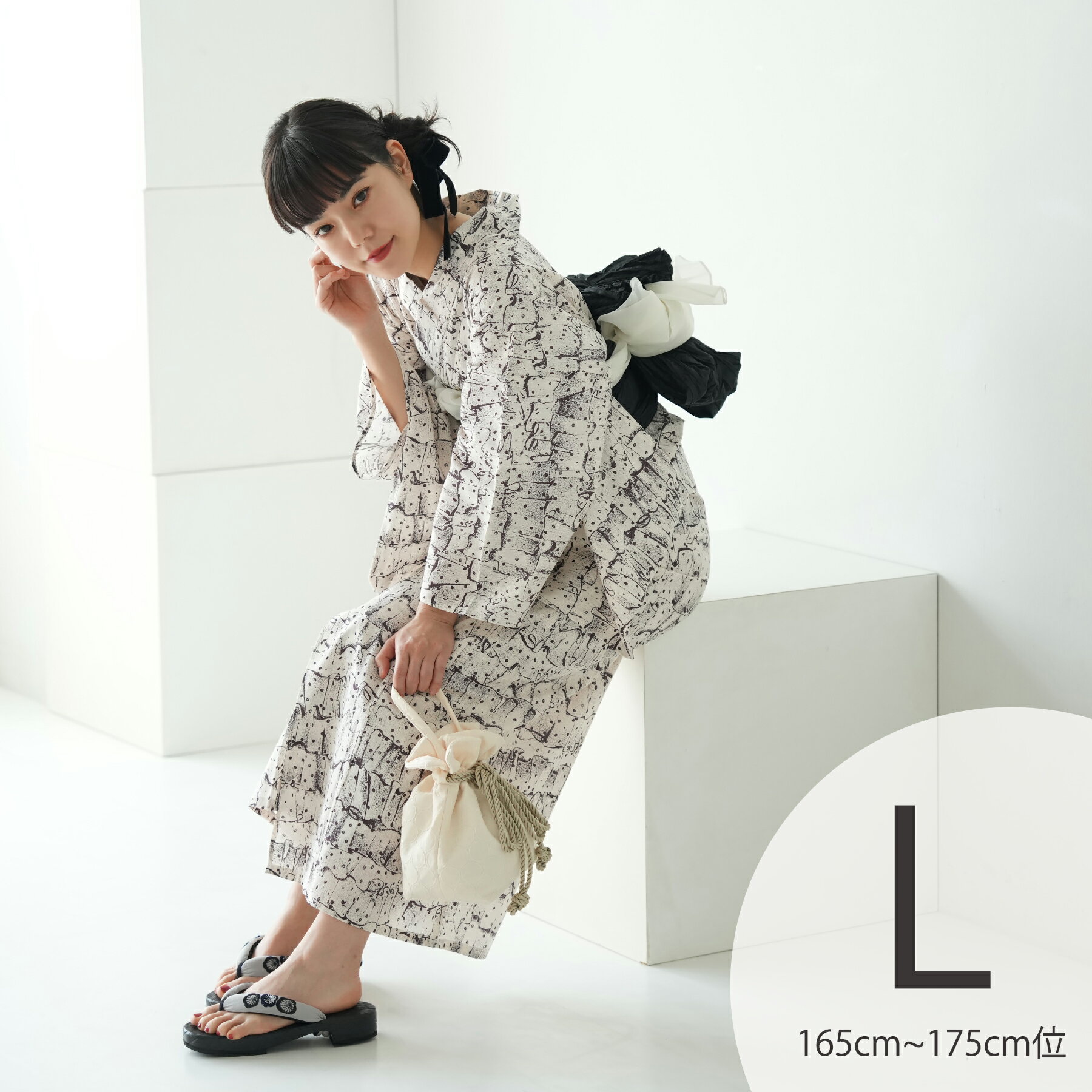 【ニコアンティーク 高級変わり織 浴衣3点セット フリルドットパンク マホガニー】 個性派きものブランドNicoAntiqueの2024年新作 トール（165-175cm）L 浴衣セット（ゆかた・帯・下駄） ニュアンスカラーレトロ うたたね 上質 国産生地 国内染色