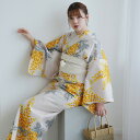 二部式浴衣 セパレート 浴衣 レディース 3点セット ( 浴衣 帯 下駄 ) utatane フリーサイズ(身長155-165cm) 浴衣 花 浴衣セット ベージュ 女性 黄色 からし 藤 和歌山染工 ニュアンスカラー 昭和レトロ 大正ロマン 大正浪漫 七夕