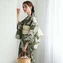 【utatane セパレート高級変わり織 二部式浴衣3点セット モダン抹茶に小菊】ここでしか買えない昭和初期アンティーク復刻版 フリーサイズ 浴衣セット(ゆかた上下・帯・下駄)ですぐお出かけ 古典レトロ うたたね 国産生地 国内染色 上質