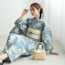 【utatane セパレート高級変わり織 二部式浴衣3点セット 鈍ミントに糸菊と花】ここでしか買えない昭和初期アンティーク復刻版 フリーサイズ 浴衣セット(ゆかた上下・帯・下駄)ですぐお出かけ 古典レトロ うたたね 国産生地 国内染色 上質