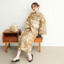 【utatane セパレート高級変わり織 二部式浴衣3点セット 珈琲ミルクの古典花】ここでしか買えない昭和初期アンティーク復刻版 フリーサイズ 浴衣セット(ゆか...