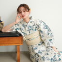 【utatane セパレート高級変わり織 二部式浴衣3点セット オフホワイトに青緑の広がる芍薬】ここでしか買えない昭和初期アンティーク復刻版 フリーサイズ 浴衣...