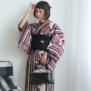 【17%OFF】【ニコアンティーク セパレート高級変わり織 二部式浴衣3点セット 大正浪漫えんじ縞と牡丹の染分け】みんなと違う浴衣を着よう!個性派きものブランドNicoAntique フリーサイズ 浴衣セット(ゆかた上下・帯・下駄) 大正浪漫 レトロ 国産生地 国内染色