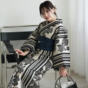 【ニコアンティーク セパレート高級変わり織 二部式浴衣3点セット 大正浪漫ブラック縞と牡丹の染分け】みんなと違う浴衣を着よう!個性派きものブランドNicoAnt...