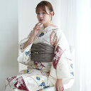 【utatane セパレート高級変わり織 二部式浴衣3点セット クリームに露芝紋の古典花】ここでしか買えない昭和初期アンティーク復刻版 フリーサイズ 浴衣セット(ゆかた上下・帯・下駄)ですぐお出かけ 古典レトロ うたたね 国産生地 国内染色 上質