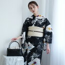 【utatane セパレート高級変わり織 二部式浴衣3点セット ブラックに松皮菱取と桔梗】ここでしか買えない昭和初期アンティーク復刻版 フリーサイズ 浴衣セット...
