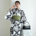 【17%OFF】【utatane セパレート高級変わり織 二部式浴衣3点セット 白地に墨色の花切り絵】ここでしか買えない昭和初期アンティーク復刻版 フリーサイズ 浴衣セット(ゆかた上下・帯・下駄)ですぐお出かけ 古典レトロ うたたね 国産生地 国内染色 上質