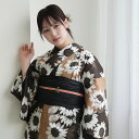 【17%OFF】【ニコアンティーク セパレート高級変わり織 二部式浴衣3点セット 黒とベージュの染分けひまわり】みんなと違う浴衣を着よう!個性派きものブランドNicoAntiqueの2025年新作 フリーサイズ 浴衣セット(ゆかた上下・帯・下駄) 大正浪漫 レトロ 国産生地 国内染色