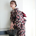 【ニコアンティーク 花札 ブラック】着物 洗える着物 単衣 レトロ レディース 単品 ファブリック着物 黒 赤 グレー 花札 動物 街着 ひとえ カジュアル 女性 モダン 個性的 和服 日本製 国産