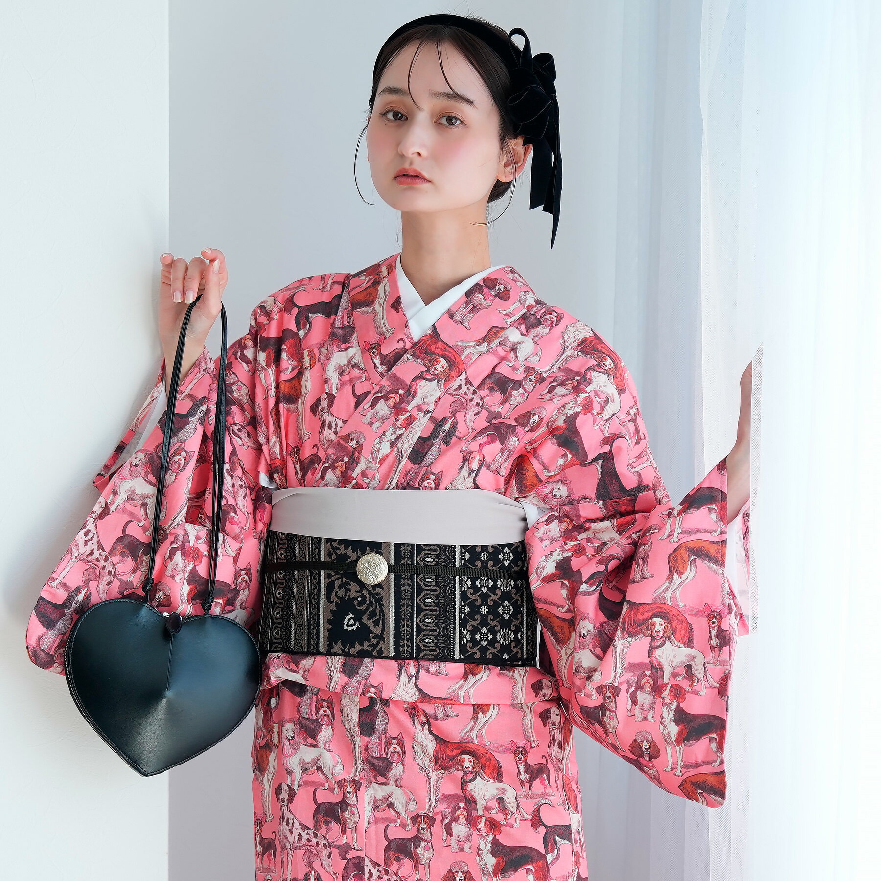 【ニコアンティーク 単衣着物 ドッグ・エキスポ ロゼ 】着物 洗える着物 単衣 レトロ レディース 単品 ..