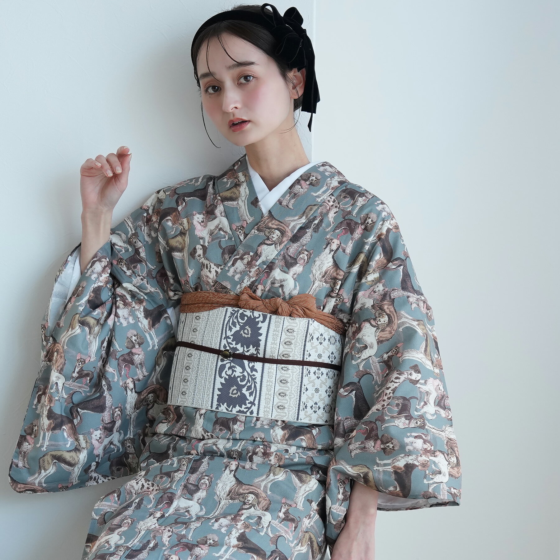 【ニコアンティーク 単衣着物 ドッグ・エキスポ ベルデ 】着物 洗える着物 単衣 レトロ レディース 単..