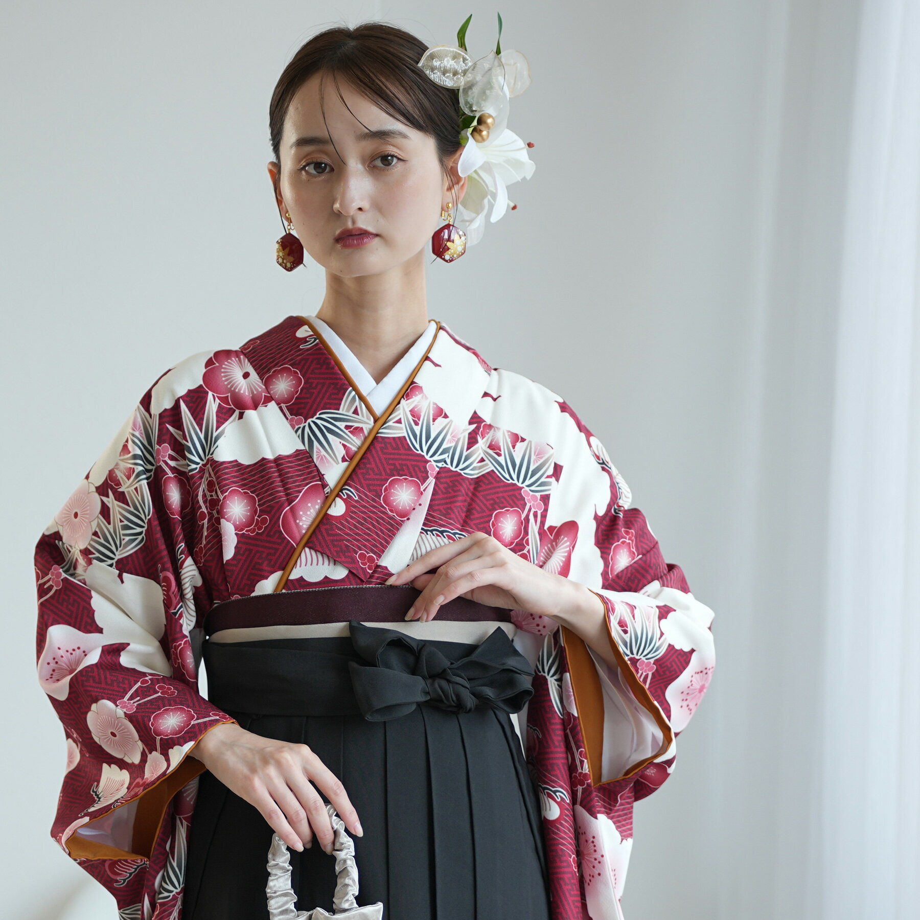 【ひよこ商店 袴 2点セット 元禄梅模様 えんじ】二尺袖着物 はかま 着物セット 販売 卒業式 大学生 専..