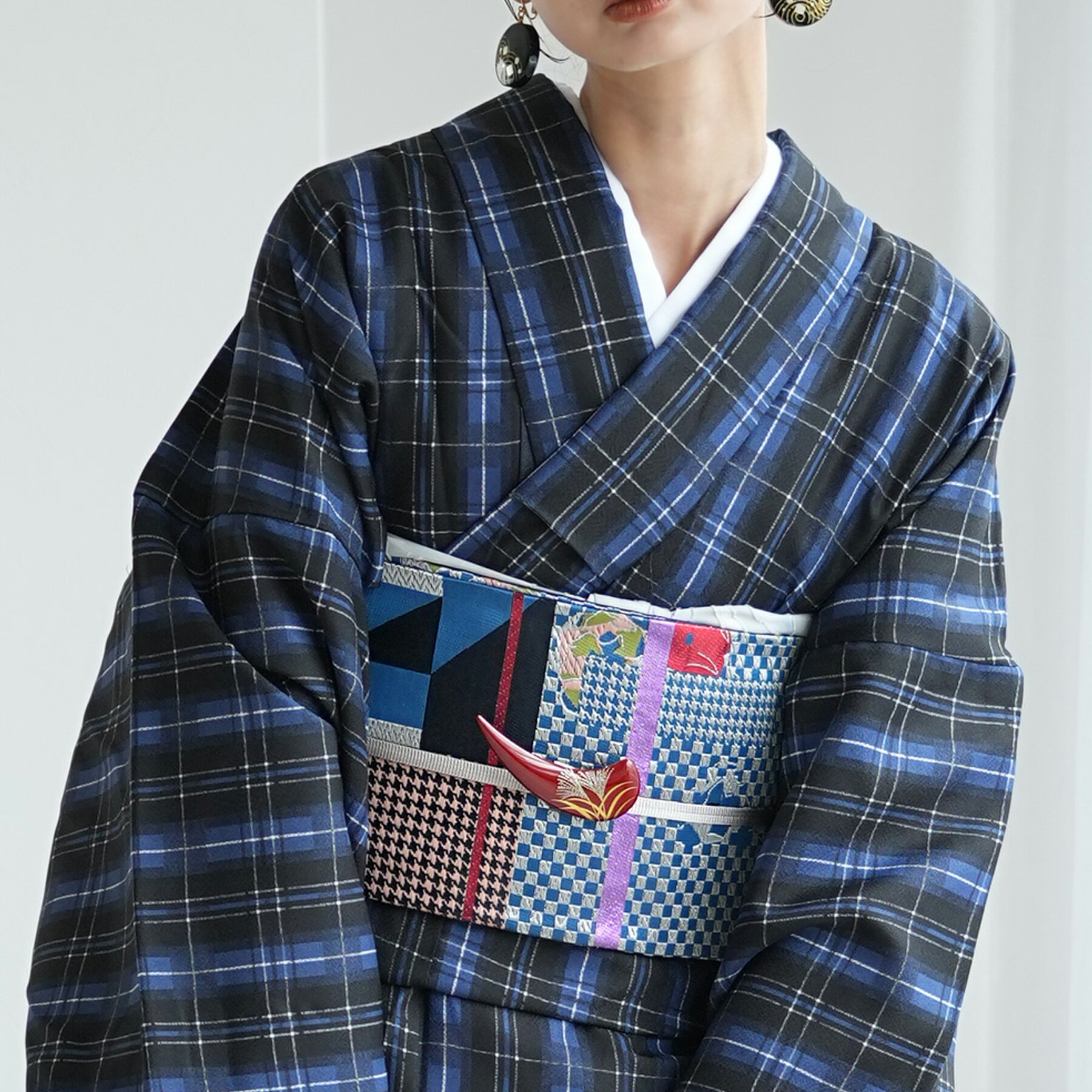 【ニコアンティーク 細帯 花街モダン】 半幅帯 単品 数量限定 浴衣 着物 小紋 市松 千鳥 幾何学 花 青 黒 赤 ピンク 金襴 日本製 女性 レディース 個性的 お洒落 カジュアル カッコいい 大人 レトロ モダン