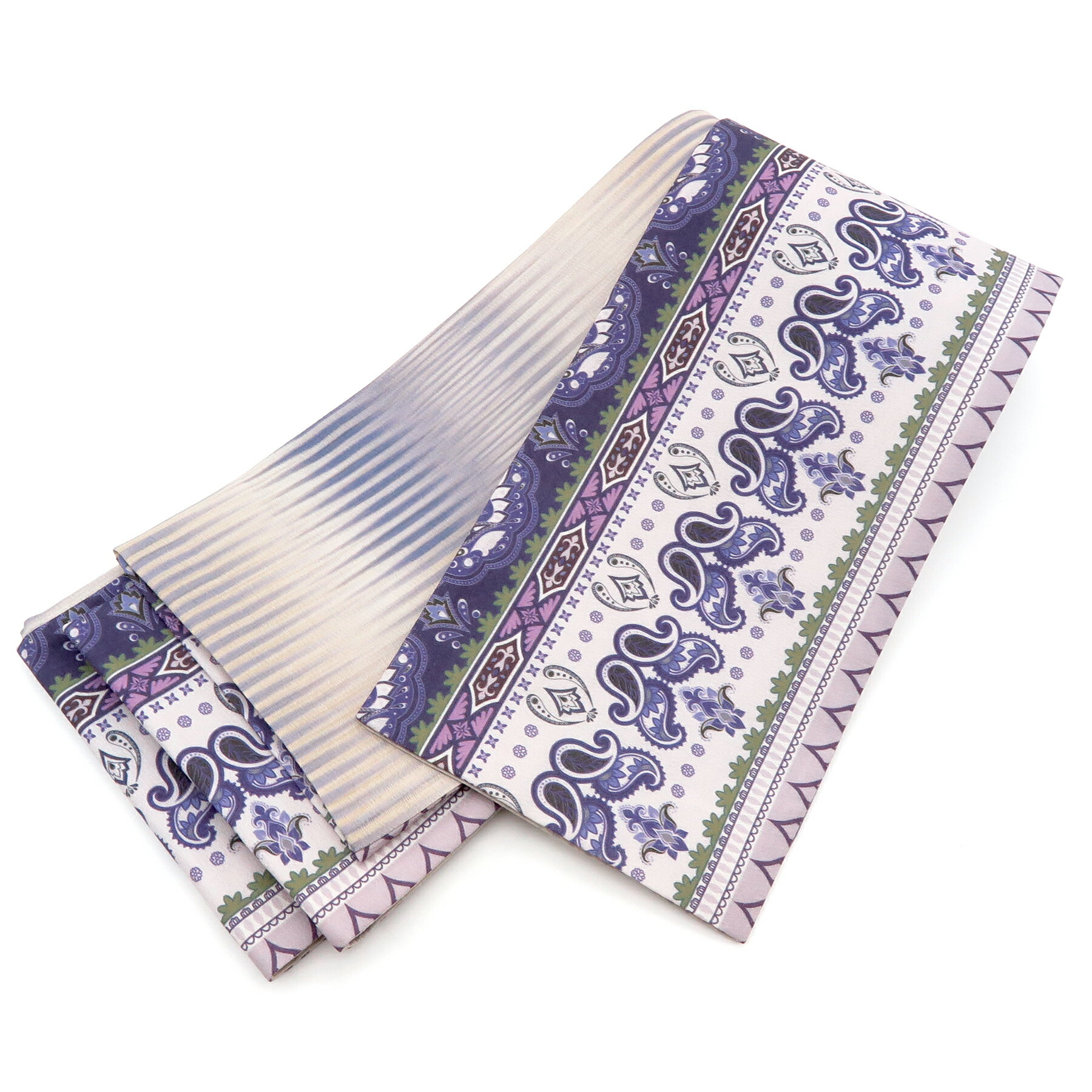 帯 小袋帯 正絹 半幅帯 日本製 リバーシブル 着物 浴衣 グラデーション 半巾帯 帯 半幅帯 文様 花柄 ペイズリー ペーズリー カシミール 勾玉 エスニック 紫 パープル シロ ホワイト 青 緑 ラベンダー レトロ 大正浪漫 モダン 和柄