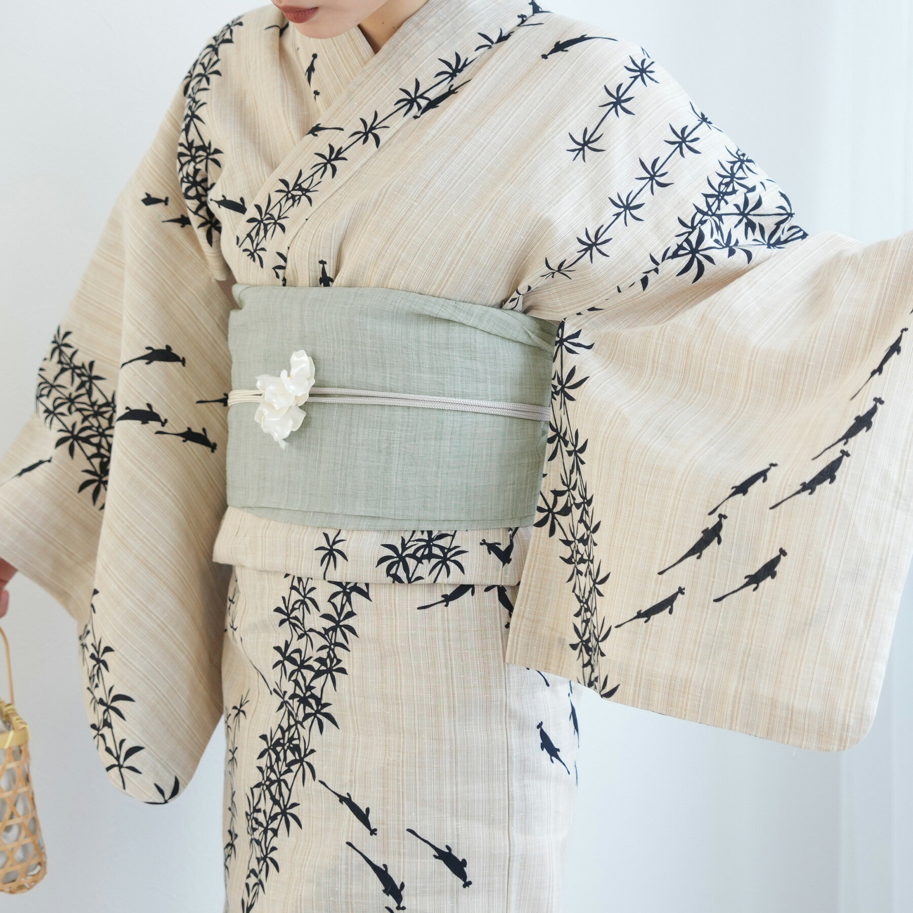 【utatane　本麻　近江縮兵児帯　】レディース　女性 日本製 国産 夏用 浴衣 夏着物 天然素材 麻100％ 単品　綿着物 普段着 紬 麻帯 レディース帯 アレンジ簡単