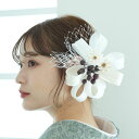 髪飾り レトロ モダン 袴 振袖 着物 国産 花 女性 ladies レッド ブラック ベージュ ホワイト リボンヘッドドレス風コーム 写真 記念撮影 成人式 卒業式 ヘアアレンジ つまみ細工 ヘアアクセサリー