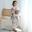 【ニコアンティーク kids 高級変わり織 子供浴衣3点セット 女の子 ストレンジローズのトワルドジュイ バニラ】個性派きものブランドNicoAntiqueの2024年新作 こども浴衣セット(ゆかた・帯・下駄)3歳~10歳 レトロ キッズ 国産生地 国内染色 上質