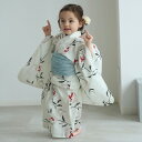 【ニコアンティーク kids 高級変わり織 子供浴衣3点セット 女の子 オフホワイトに柘榴】 個性派きものブランドNicoAntiqueの2025年新作 こども浴衣セット(ゆかた・帯・下駄)3歳 4歳 5歳 6歳 7歳 8歳 9歳 10歳 レトロ キッズ 国産生地 国内染色 上質