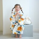 【ニコアンティーク kids 高級変わり織 子供浴衣3点セット 女の子 白地にはじける黄色のあざみ】個性派きものブランドNicoAntiqueの2025年新作 こども浴衣セット(ゆかた・帯・下駄)3歳 4歳 5歳 6歳 7歳 8歳 9歳 10歳 レトロ キッズ 国産生地 国内染色 上質