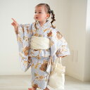 【utatane kids 高級変わり織 子供浴衣3点セット 女の子 ブルーグレーに椿唐草】 ここでしか買えない昭和初期アンティーク復刻版 こども浴衣セット ( ゆかた・帯・下駄 ) 3歳 4歳 5歳 6歳 7歳 8歳 9歳 10歳 レトロ キッズ 国産生地 国内染色