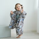 【ニコアンティーク kids 高級変わり織 子供浴衣3点セット 女の子 かすれアネモネ グレー×ブルー】 個性派きものブランドNicoAntiqueの新作 こども浴衣セット ( ゆかた・帯・下駄 ) 3歳 4歳 5歳 6歳 7歳 8歳 9歳 10歳 レトロ キッズ 国産生地 国内染色
