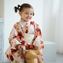 【ニコアンティーク kids 高級変わり織 子供浴衣3点セット 女の子 マンダリンガーネットの花】 個性派きものブランドNicoAntiqueの新作 こども浴衣セット ( ゆかた・帯・下駄 ) 3歳 4歳 5歳 6歳 7歳 8歳 9歳 10歳 レトロ キッズ 国産生地 国内染色