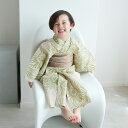 浴衣 子供 男の子 セット(浴衣/帯/下駄) utatane 100-130cm(適応身長95-135cm) ゆかた セット 注染(本染め) 100 110 120 130 花 子ども ベージュ系 子供 きなり 緑 グリーン 菊 大輪 幾何学 かわいい おしゃれ 本染め 伝統工芸 日本製 国産