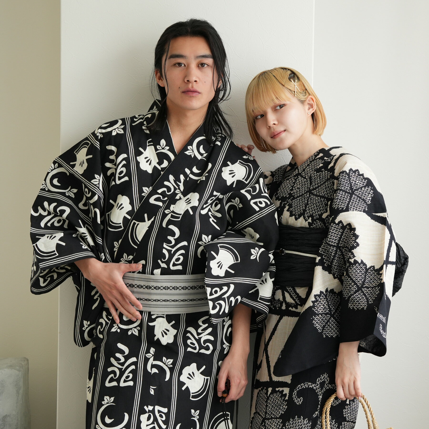 【utatane×注染工房 日本製小幅生地使用 メンズ 浴衣3点セット 斧琴菊(よきこときく)ブラック】 紳士 男性 特選 注染 本染め M/Lサイズ 日本製綿...