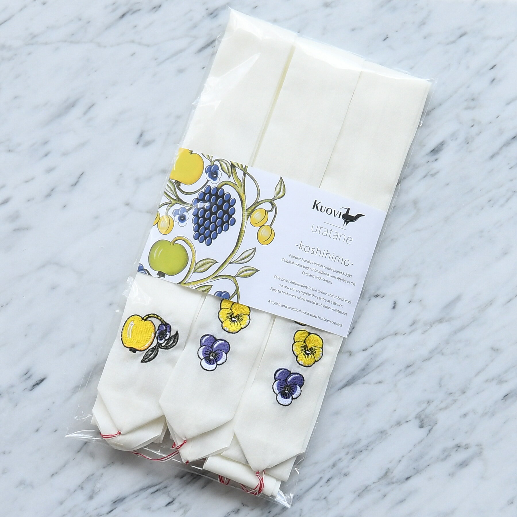 【10％OFF】【utatane×Kuovi（クオヴィ）刺繍腰紐3本セット 果樹園（Orchard）イエロー】刺繍入り 腰紐 3本セット 腰ひも 腰紐 フィンランド 北欧デザイン パラティッシ 着付け小物 和装 着物 和装小物 女性 レディース 並幅 並尺 着物 3個までメール便可能 2