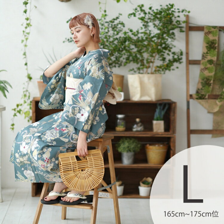 浴衣3点セット (浴衣/帯/下駄) utatane TL トールサイズ（身長165-175cm） 浴衣 セット 高級変わり織り 浴衣 レディース 草花 セット 大人 鉄紺 系 女性 ladies 青 ネイビー くすみブルー 花 なでしこ 日本製生地 和歌山染工 昭和初期復刻版 花火大会 七夕 夏祭り