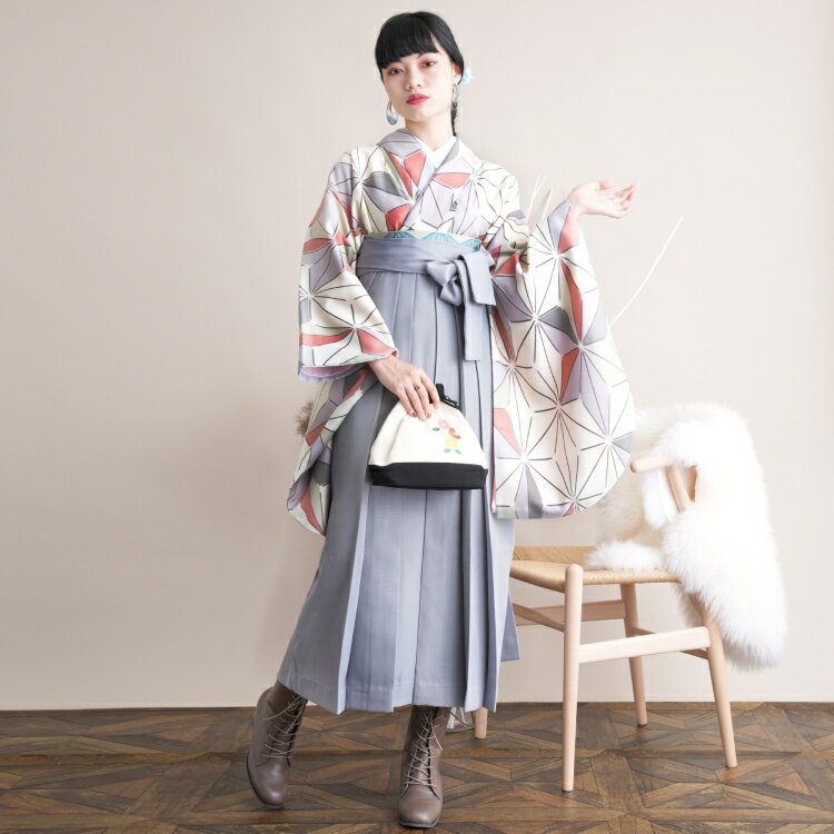 【販売用ページ】 2尺袖着物 袴 2点セット ひよこ商店 袴91-99cm（身長153-170cm） 袴セット 卒業式 大学生 着物 麻の葉 女性 購入 アイボリー系 女性 ladies レモン クリーム ラベンダー 赤 あさのは 幾何学 おしゃれ 個性的 くすみカラー 大正浪漫 モダン 小学生 専門学生