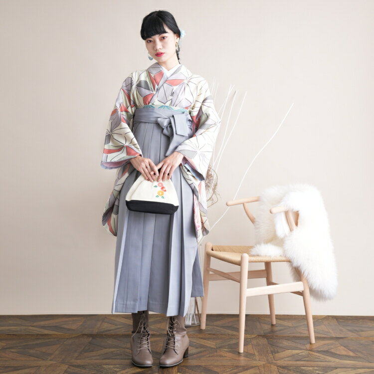 【販売用ページ】 2尺袖着物 袴 2点セット ひよこ商店 袴91-99cm（身長153-170cm） 袴セット 卒業式 大学生 着物 麻の葉 女性 購入 アイボリー系 女性 ladies レモン クリーム ラベンダー 赤 あさのは 幾何学 おしゃれ 個性的 くすみカラー 大正浪漫 モダン 小学生 専門学生