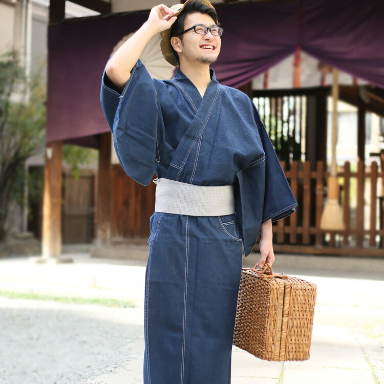 着物　カジュアル着物　夏は浴衣として着ても◎【ひよこ商店　レトロ　着物　男性　着物セット　紳士　きもの　メンズ　キモノ　単　ひとえ　着物男子　ゆかた男子】角帯　下駄　コットン　洗える　昭和モダン