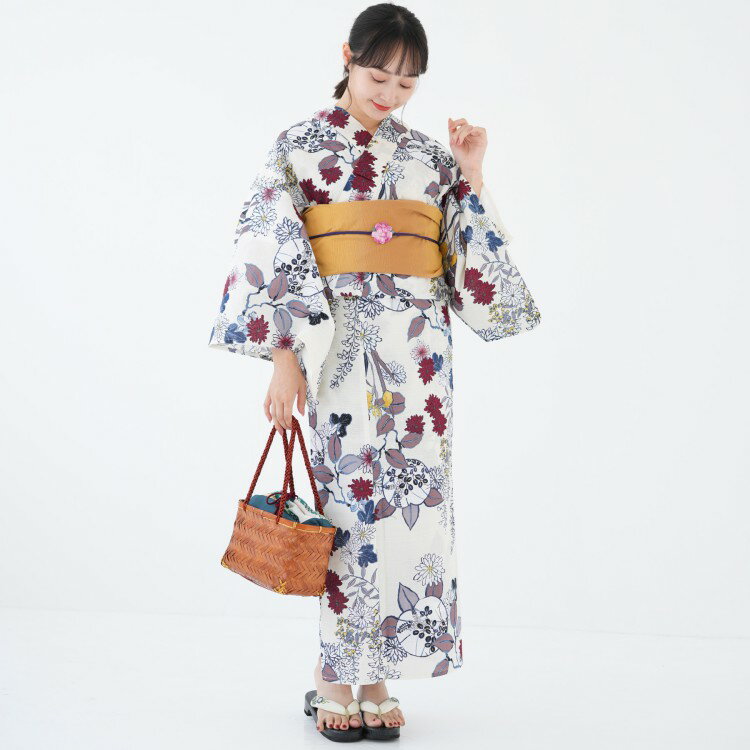 浴衣 セット レディース 浴衣 3点セット（浴衣/帯/下駄）白　クリーム　赤　黄色　青　グレー　ラベンダー　菊　橘　萩　あやめ　菖蒲　藤　大人　昭和初期アンティーク復刻 浴衣セット ゆかた 女性 レトロ Lサイズ トールサイズ 大きいサイズ