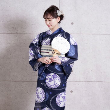 浴衣 セット レディース 浴衣 3点セット(浴衣/帯/下駄)紺 白 紫 青 ネイビー 花 萩 桔梗  綿絽 特選 夏の着物としても着られる 浴衣セット ゆかた 女性 レディース レトロ 大正浪漫 モダン ひよこ商店