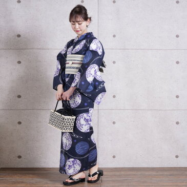 浴衣 セット レディース 浴衣 3点セット(浴衣/帯/下駄)紺 白 紫 青 ネイビー 花 萩 桔梗  綿絽 特選 夏の着物としても着られる 浴衣セット ゆかた 女性 レディース レトロ 大正浪漫 モダン ひよこ商店