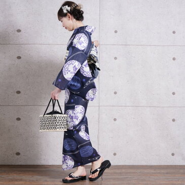 浴衣 セット レディース 浴衣 3点セット(浴衣/帯/下駄)紺 白 紫 青 ネイビー 花 萩 桔梗  綿絽 特選 夏の着物としても着られる 浴衣セット ゆかた 女性 レディース レトロ 大正浪漫 モダン ひよこ商店