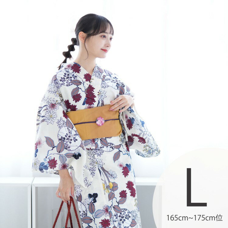 浴衣 セット レディース 浴衣 3点セット（浴衣/帯/下駄）白　クリーム　赤　黄色　青　グレー　ラベンダー　菊　橘　萩　あやめ　菖蒲　藤　大人　昭和初期アンティーク復刻 浴衣セット ゆかた 女性 レトロ Lサイズ トールサイズ 大きいサイズ
