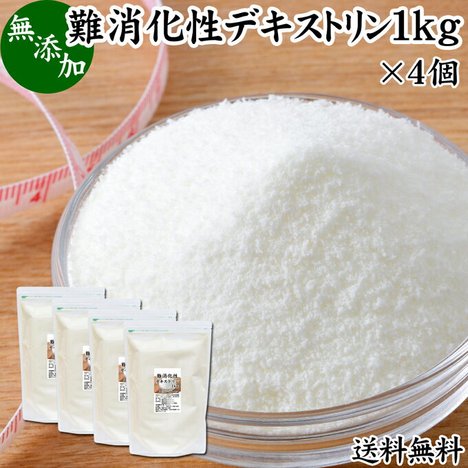 難消化性デキストリン 1kg×4個 水溶性 食物繊維 粉末 ふんまつ パウダー 送料無料 顆粒 無添加 100％ 高品質 ピュア サプリ サプリメント 業務用 とうもろこし由来 ダイエタリー ファイバー でん粉 澱粉 でんぷん プロバイオティクス プレバイオティクス 糖質制限 ロカボ