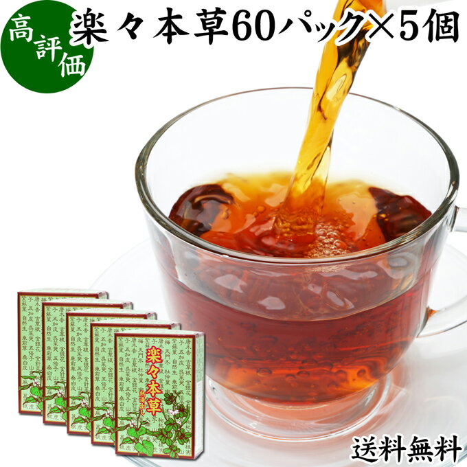 楽々本草 箱 60パック×5個 本草茶 健康茶 ドクダミ どくだみ エビスグサ 種子 決明子 河原決明 カワラケツメイ 大豆 ウーロン茶 烏龍茶 ハトムギ はとむぎ ゴールデンキャンドル 送料無料 ブレンド ティー お茶 健康 美容 カップ出し用 熱水 熱湯 抽出 ティーバッグ パック