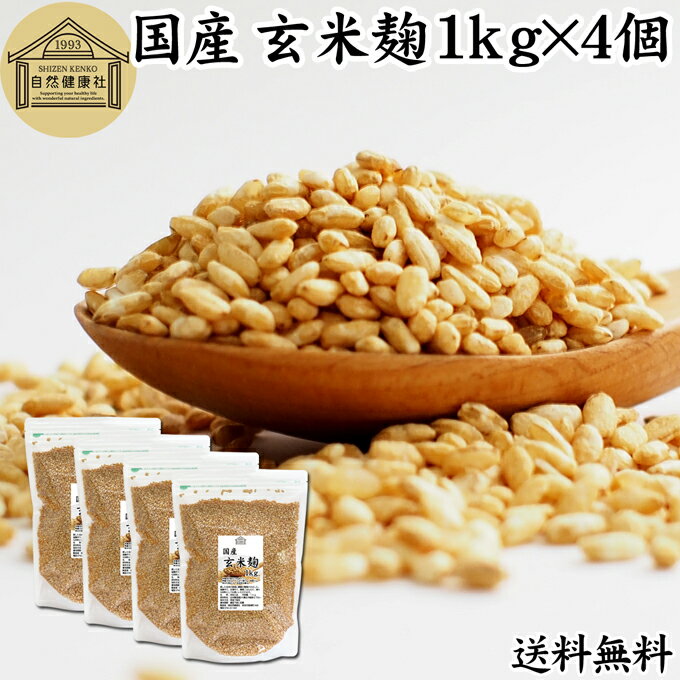 玄米麹 1kg×4個 米糀 こめこうじ 米こうじ 100％ 乾燥 無添加 国産 無塩 砂糖不使用 手作り 塩麹 甘酒 こうじ 発酵 あんこ 味噌 料理 酵素 発酵食品 友麹 共麹 麹味噌 麹漬け 作り方 麹水 糀水 送料無料 美容液 お試し 業務用 大容量 お得 ヴィーガン ビーガン ベジタリアン