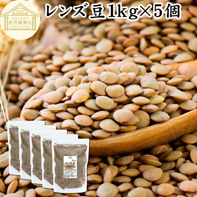 レンズ豆 1kg×5個 レンズマメ 皮付き ブラウン アメリカ産 無添加 100% 皮つき レンティル レンチル ヒラマメ 乾燥豆 業務用 たんぱく質 食物繊維 鉄分 亜鉛 葉酸 セレン ミネラル スーパーフード ヴィーガン ビーガン ベジタリアン マクロビオティック マクロビ 健康 美容