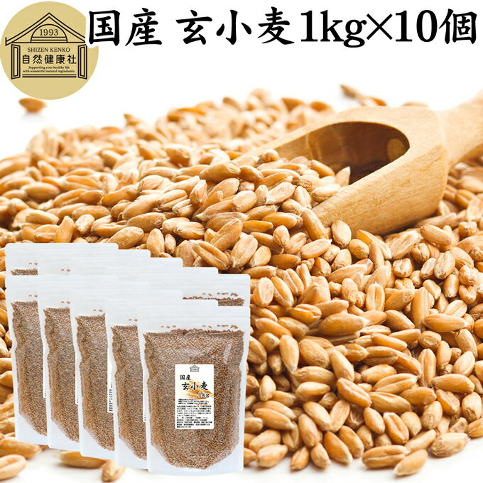 玄小麦 1kg×10個 全粒小麦 北海道産 国産 きたほなみ 100% 業務用 保存料 無添加 製粉前 未精白 小麦粒 胚乳 胚芽 小麦 ふすま フスマ ブラン 食物繊維 ビタミン B1 B6 E カリウム マグネシウム 麦ごはん 麦ご飯 雑穀 ごはん 自然 美容 健康 全粒粉に 製菓 材料 パン 生地