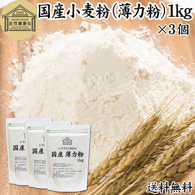 Rakuten - 小麦粉 国産 薄力粉 1kg×3個 薄力小麦粉 菓子用 国内産 北海道産 シリウス 割合 100% 保存料 無添加 大容量 業務用 スポンジケーキ パンケーキ ホットケーキ マフィン アイシング クッキー カステラ 天ぷら 衣 製菓 製パン 焼き 菓子作り 材料 食材 自家製 ヘルシー お菓子